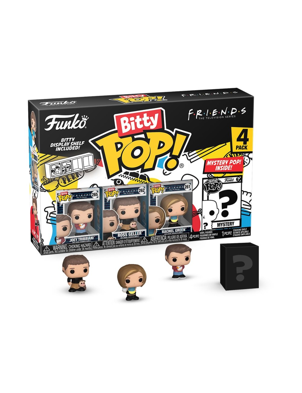 Funko Bitty Pop! Friends Mini Collectible Toys 4-Pack - Joey Tribbiani, Ross Geller, Rachel Green & Mystery Chase Figure