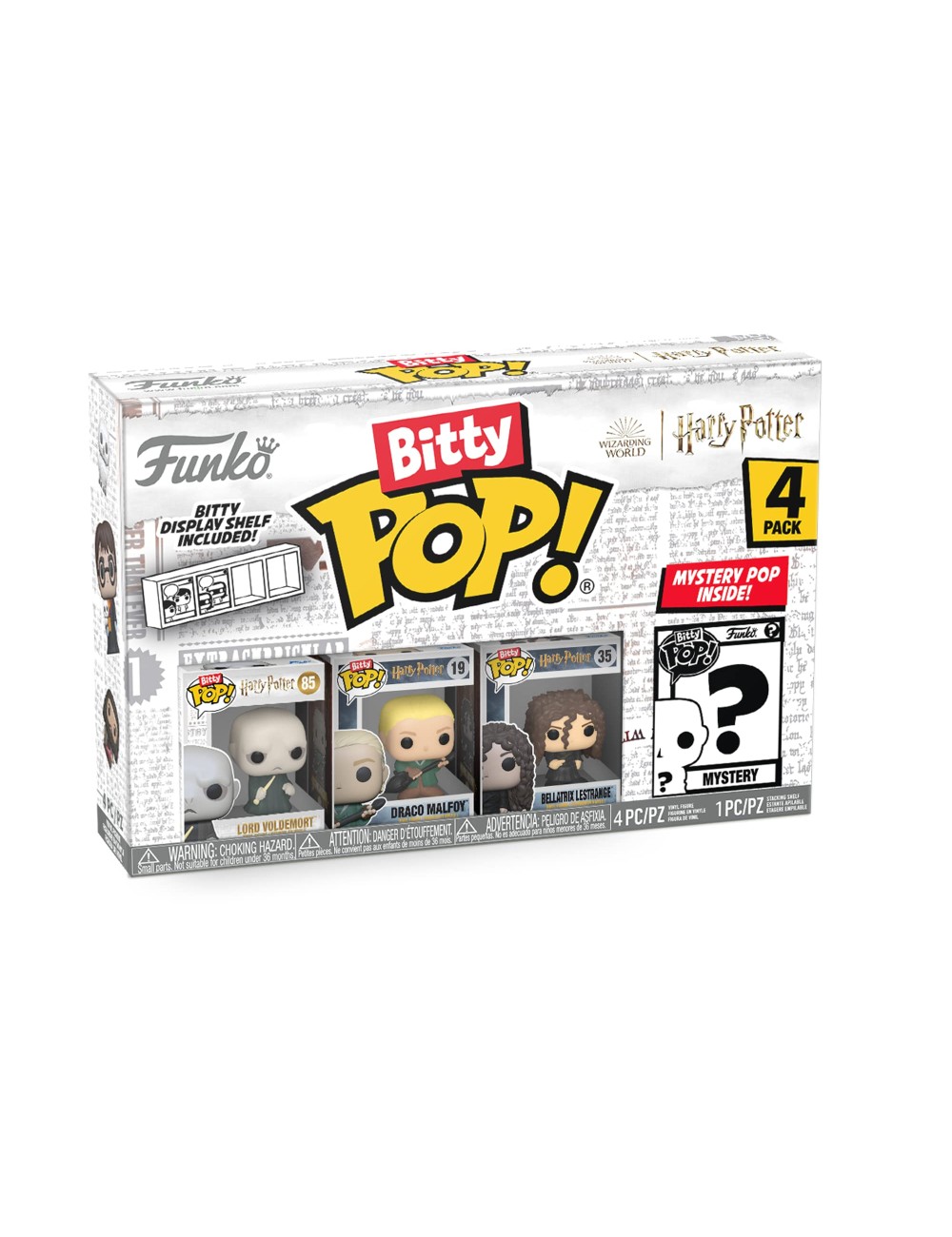 Funko Bitty Pop! Harry Potter Mini Collectible Toys 4-Pack - Lord Voldemort, Draco Malfoy, Bellatrix Lestrange & Mystery Chase F