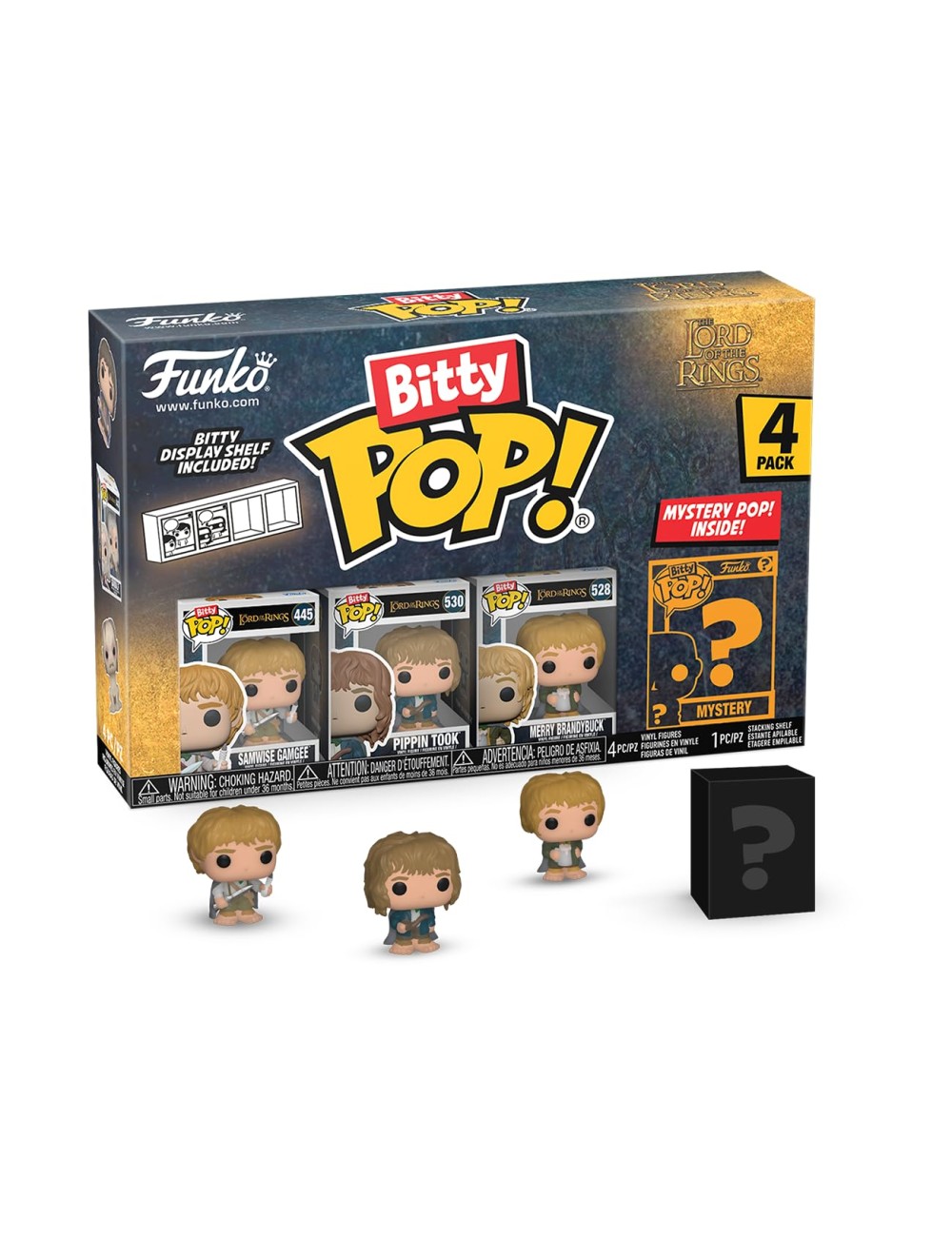 Funko Bitty Pop!: Lord of The Rings Mini Collectible Toys 4-Pack -? Samwise Gamgee, Pippin Took, Merry Brandybuck, & Mystery Cha