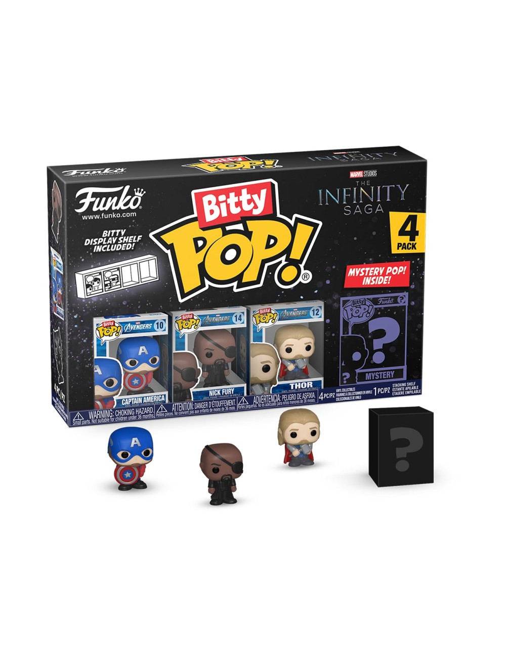 Funko Bitty Pop! Marvel Mini Collectible Toys 4-Pack - Captain America, Nick Fury, Thor & Mystery Chase Figure