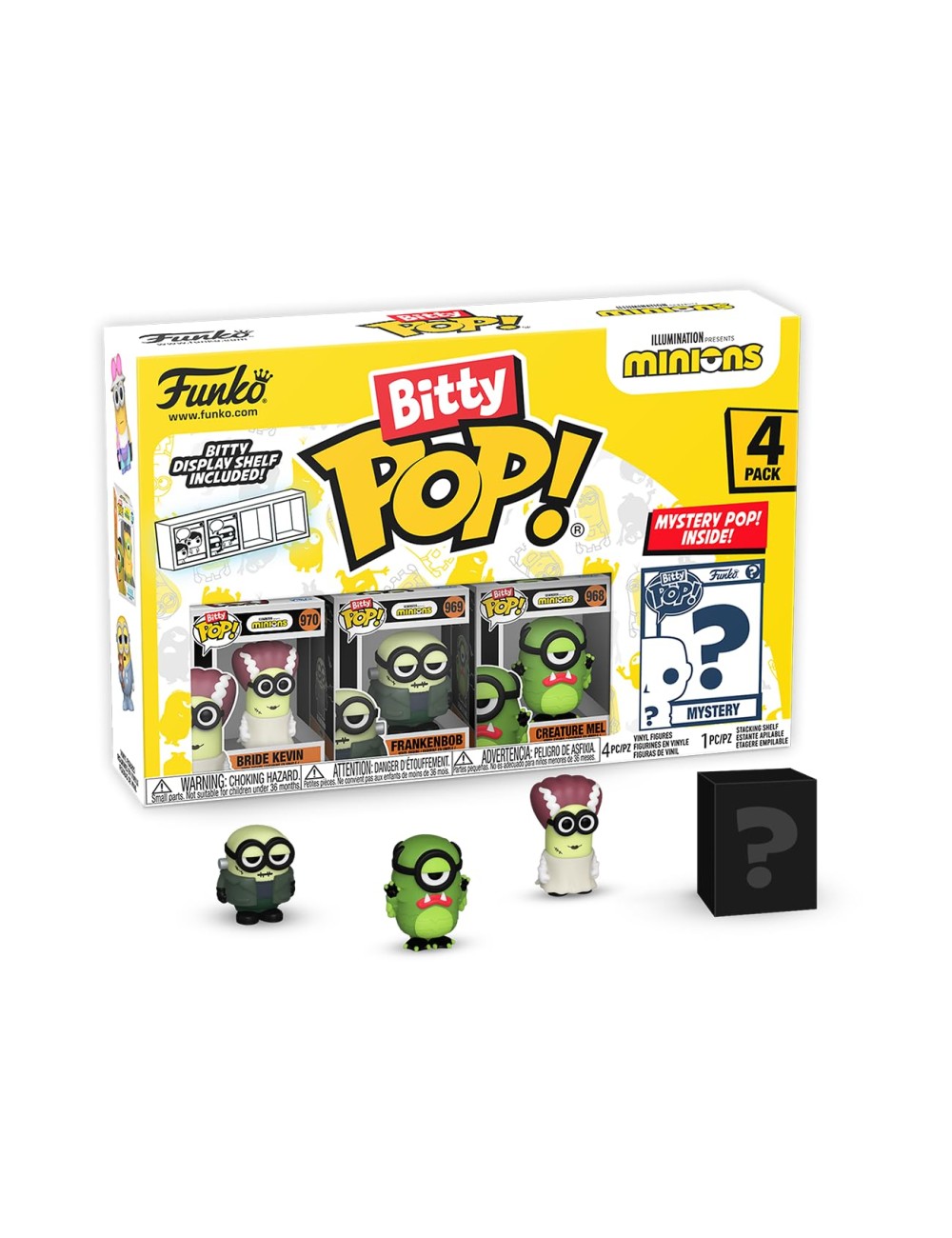 Funko Bitty Pop!: Minions Mini Collectible Toys 4-Pack - Frankenbob, Bride Kevin, Creature Mel, & Mystery Chase Figure
