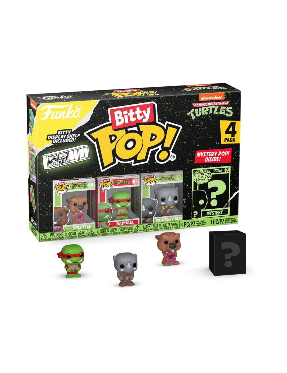 Funko Bitty Pop! Teenage Mutant Ninja Turtles Mini Collectible Toys 4-Pack - Splinter, Raphael, Rocksteady & Mystery Chase Figur