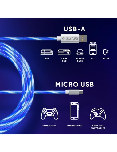 Oniverse - Led Fast Charging Cable : USB-A - Micro-USB (2 Metros / Branco)