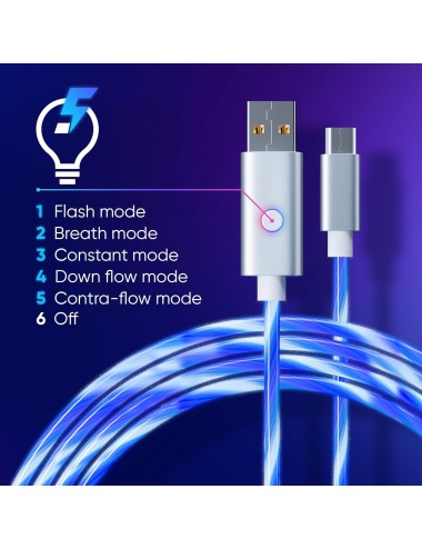 Oniverse - Led Fast Charging Cable : USB-A - Micro-USB (2 Metros / Branco)