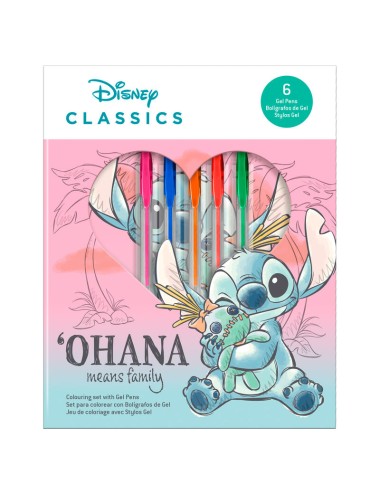 Blister cuaderno + 6 boligrafos gel Stitch Disney