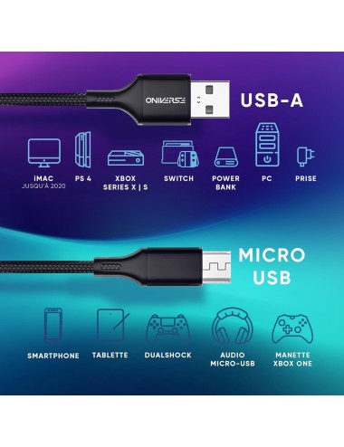 Oniverse - Cabo USB-A to Micro USB (3 Metros)