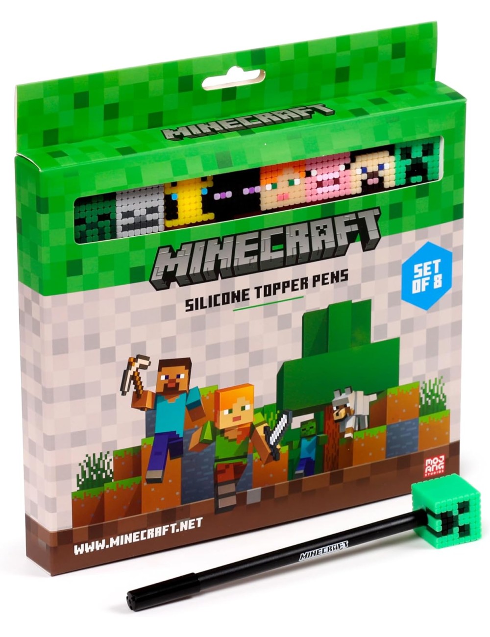 Caneta de Ponta Fina Minecraft com Topo de Silicone (Pack de 8)