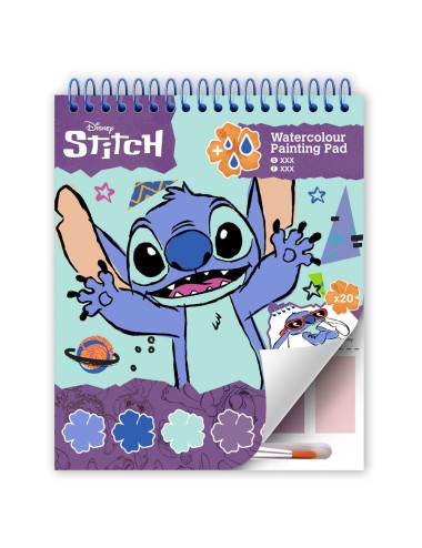 Conjunto de Colorir a Água - Disney Stitch (Caderno + Pincel + 6 Paletes de Cor)