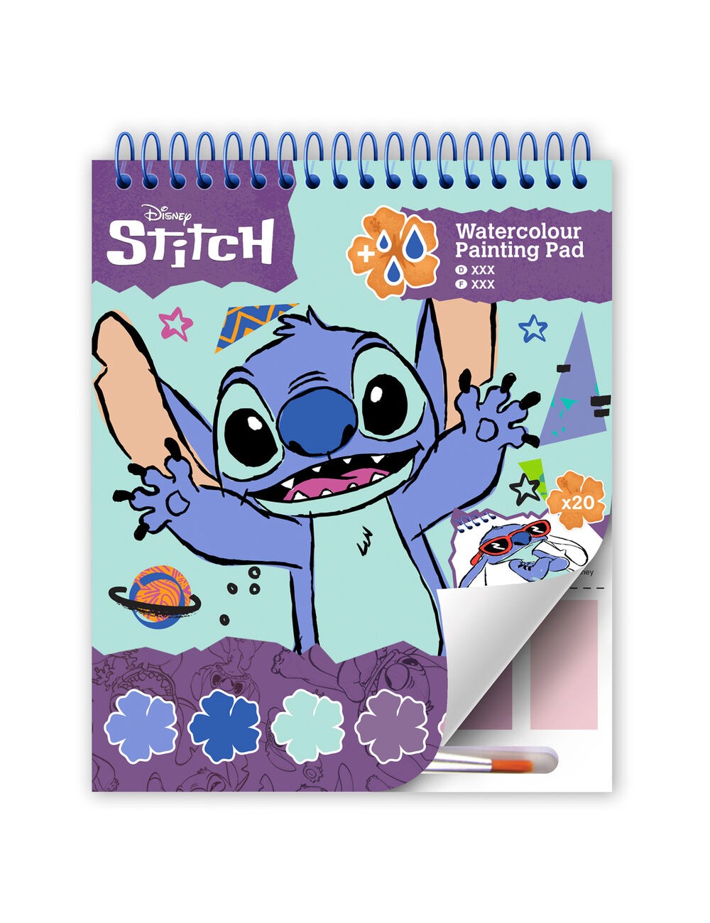 Conjunto de Colorir a Água - Disney Stitch (Caderno + Pincel + 6 Paletes de Cor)