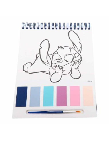 Conjunto de Colorir a Água - Disney Stitch (Caderno + Pincel + 6 Paletes de Cor)