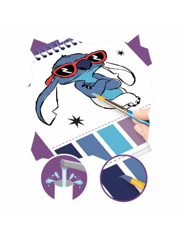 Conjunto de Colorir a Água - Disney Stitch (Caderno + Pincel + 6 Paletes de Cor)