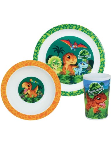 Conjunto 3 Peças Jurassic World – Prato 22 cm, Prato de Sopa 16 cm e Copo 220 ml