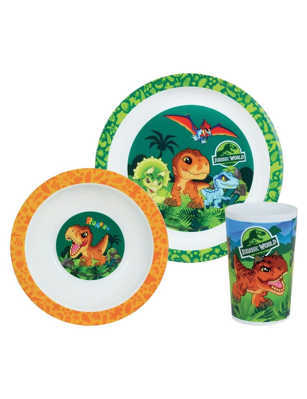 Conjunto 3 Peças Jurassic World – Prato 22 cm, Prato de Sopa 16 cm e Copo 220 ml