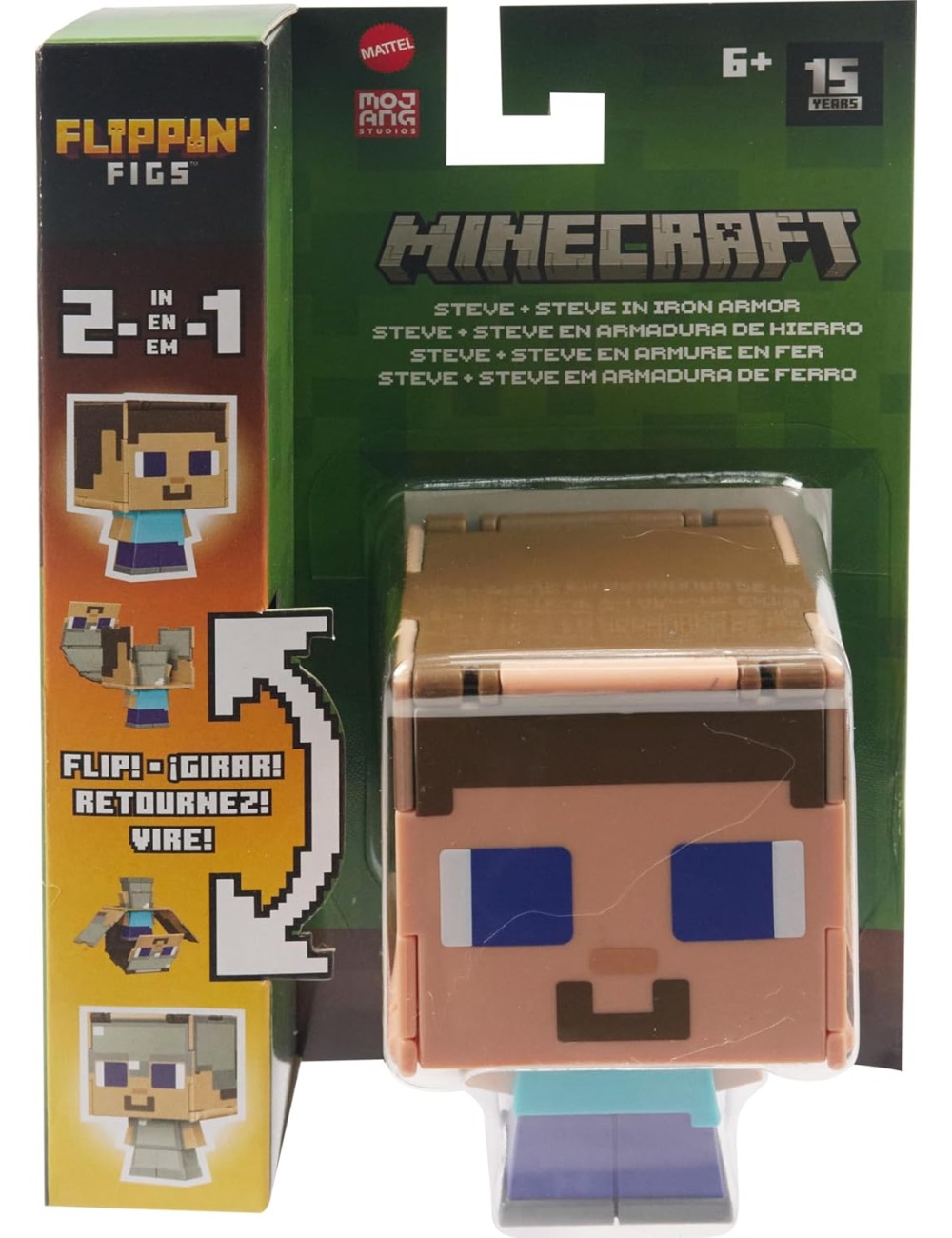 Figura Mattel Flippin' Figs - Minecraft: Steve + Steve in Iron Armor