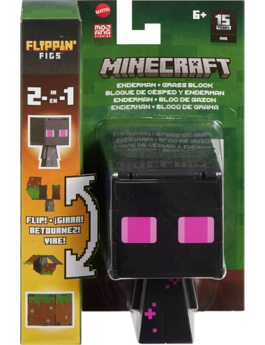 Figura Mattel Flippin' Figs - Minecraft: Enderman + Grass Block
