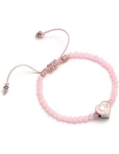 Pulseira de Amizade - Barbie: Contas Rosa com Conta em Forma de Coração